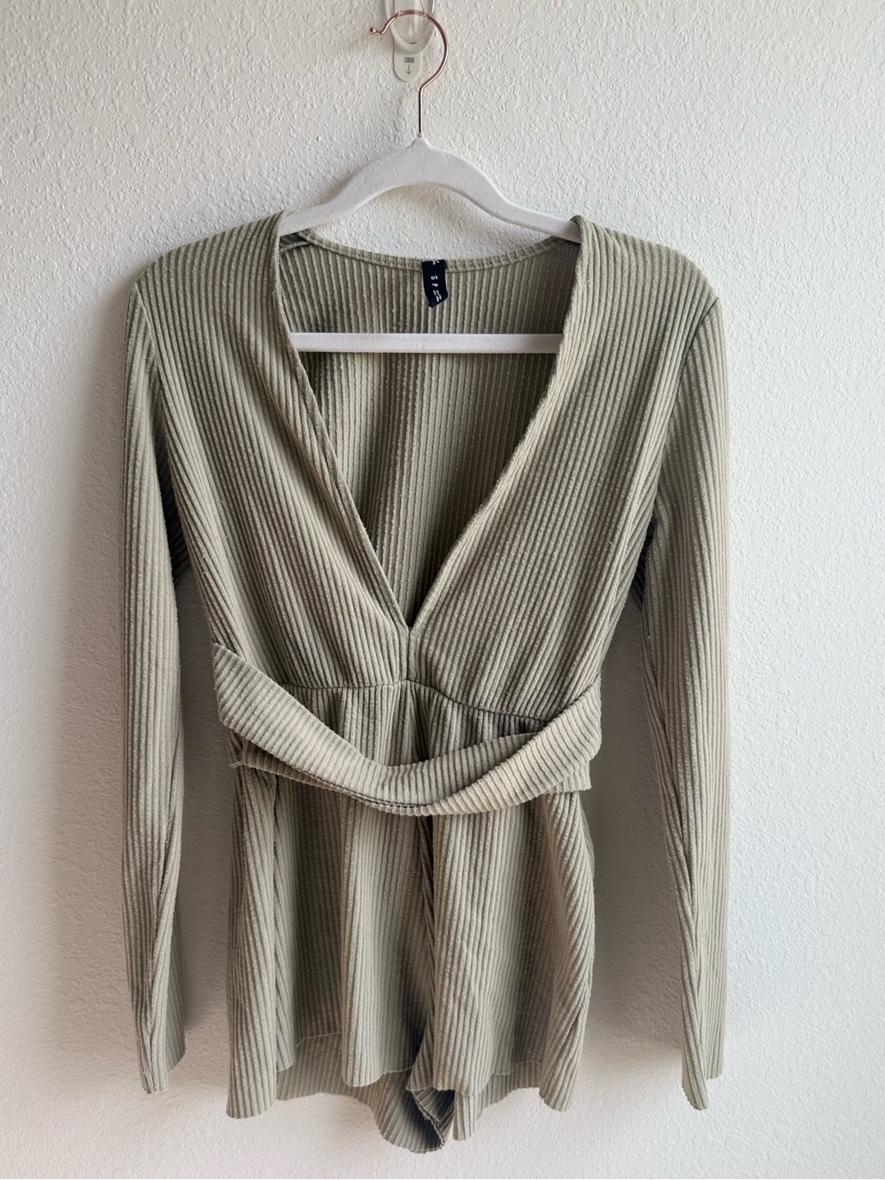 Urban Outfitters Ribbed V-Neck Romper in Sage Green